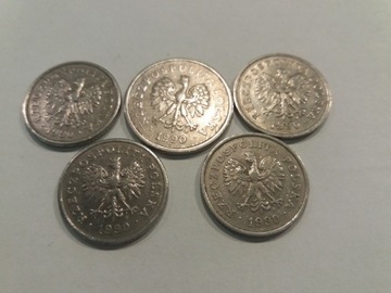 5 monet 1990 1zł 50gr, monety 1990,zestaw