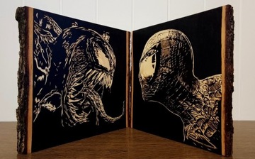 Spider-Man i Venom ręcznie wypaleni na deskach. 