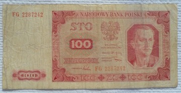 zł 100 złotych 1948 Seria FG Kierowca PWPW Fabryka