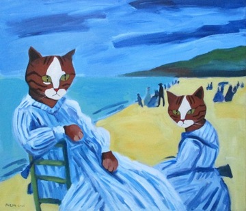 Koty na plaży wg Moneta, 60x70, kot, koty