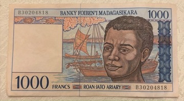 banknot 1000 francs Madagaskar 