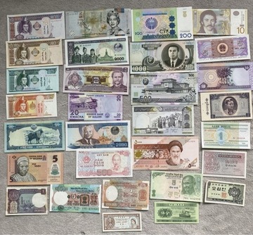 Banknoty Świata 30 sztuk UNC Bahamy, Korea, Hong Kong, Iran, Honduras