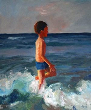 obraz olejny pt. "Chłopiec w morzu"