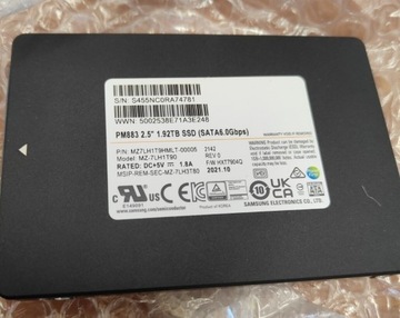 Dysk Samsung PM883 2.5" 1.92TB SSD 