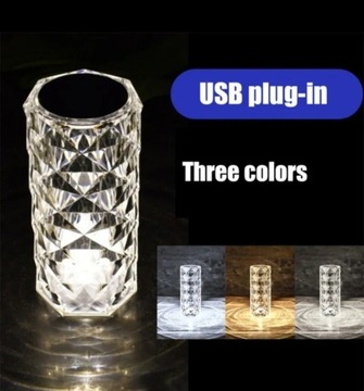 DIAMENTOWA lampka STOŁOWA LED 3barwy RÓŻA USB