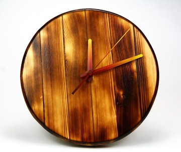 Zegar Ścienny Drewniany - opalany  Handmade