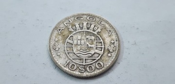 Angola 10 escudo 1955 - srebro - real foto