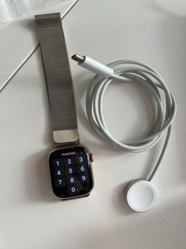 Apple Watch 7 Cellular 41mm złoty, na gwarancji