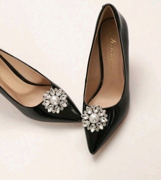 Klipsy do butów damskich perły cyrkonie srebrne 