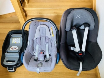 Zestaw fotelików Maxi Cosi z bazą IsoFix. Cabriofix, Pearl i baza FamilyFix