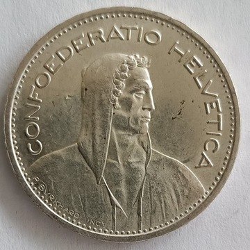 Szwajcaria 5 franków 1951 r. - srebro - STAN