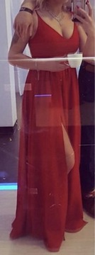 Sukienka roz. S długa czerwona, dwa rozcięcia 