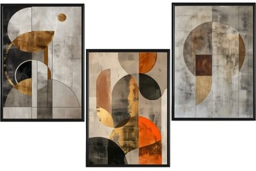 Zestaw 3 plakatów 30x40 Bauhaus figury,szary,beż złoto,pomarańcz,