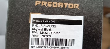 Laptop ACER Predator Helios 300 PH315-55 i9 3070Ti