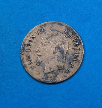 Francja 20 centymów 1867, Napoleon III, Ag 0,835