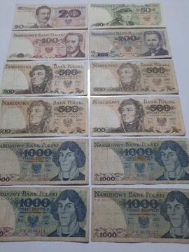 363L' 12 BANKNOTÓW PRL OD 20 ZŁ DO 1000 ZŁOTYCH 