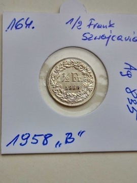 Dwie monety srebrne 1/2 Franka Szwajcarskiego.
