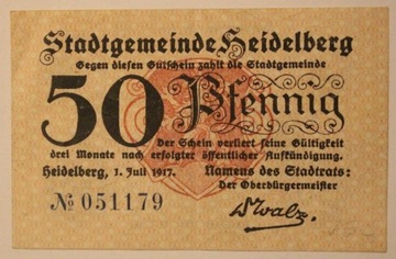 50 Pfennig 1917 Heidelberg, NIEMCY - RZADKOŚĆ