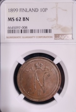 10 pennia 1899 Finlandia NGC MS62 BN
