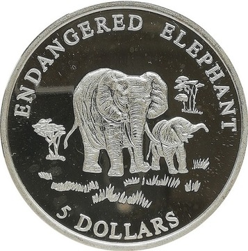 Liberia 5 dollars 2000, Ag KM#584
