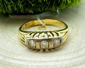 CUDNY 2,78g 585 rozmiar 16 3 cyrkonie białe złoto złoty pierścionek Art dec