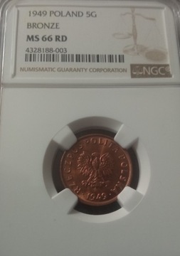 5 gr 1949 bronz ngc ms 66 RD 