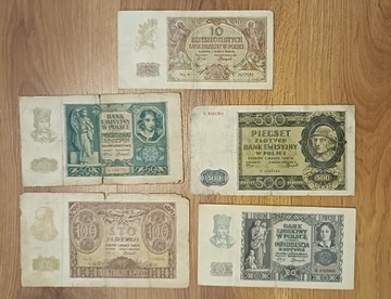10,20,50,100,500 złotych 1940 zestaw 