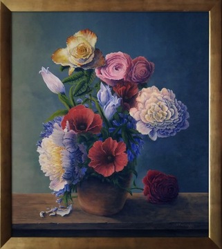  Kwiaty, akryl, w ramie, 80x70 cm