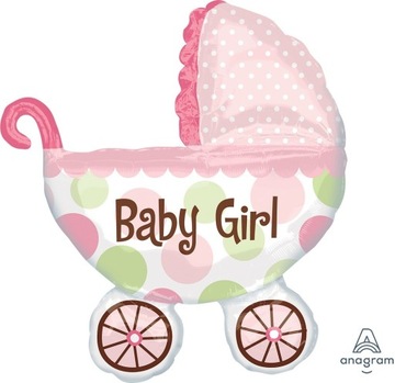 Balon duży foliowy wózek - Baby girl, 79cmx71cm