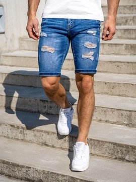 Granatowe jeansowe krótkie spodenki męskie