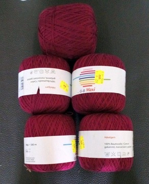 5 x Włóczka, nici szydełkowe G-B Maxi- 500 g-Bordo