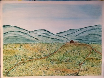 Góry Miętowe akwarela ręcznie malowany
