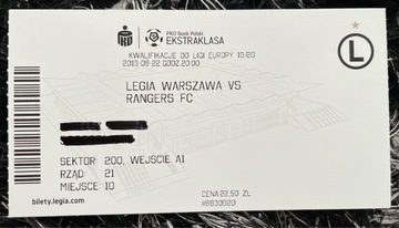 Bilet kolekcjonerski Legia - Rangers