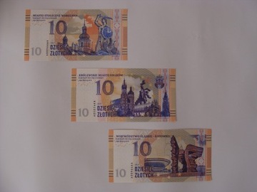 Banknoty polskie miasta: Warszawa Kraków Katowice