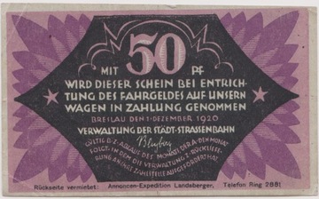 Breslau (Wrocław), 50 Pf, 1.12.1920 (Füllhorn)