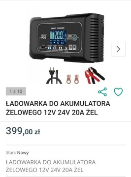 ŁADOWARKA DO AKUMULATORA ŻELOWEGO 12V 24V 20A ŻEL