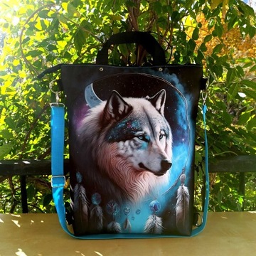 Torba-plecak wodoodporna White Magic Wolf handmade