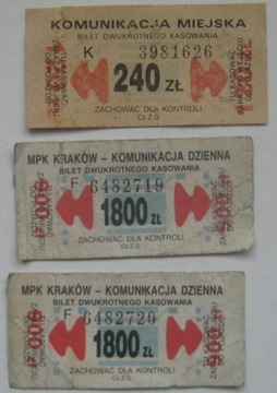 Kraków tramwaj 3 bilety przed 1995 r