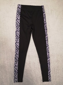 Czarne sportowe legginsy w panterkę H&M 146 - 152