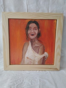 Obraz, kobieta, pomarańczowe tło, portret