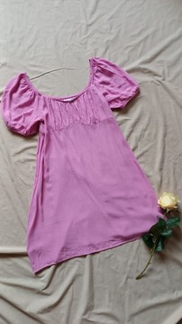 Krótka Sukienka Różowa Wiskoza Petite 36/38 Primark Z marszczeniem