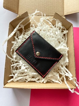 Portfel skórzany mini czarny ręcznie szyty prezent