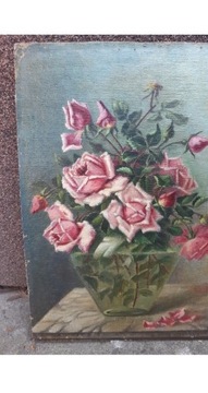 Róże wszklanym wazonie-olej