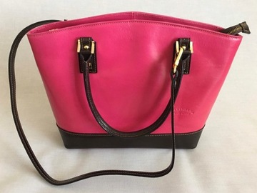 Brązowo-różowa elegancka torebka skórzana A4