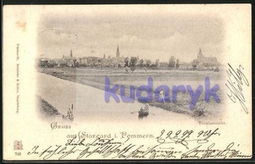 STARGARD Gruss z 1899 panorama rzeka łódka