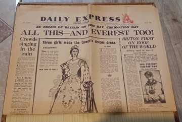 Daily Express 1953 !!! Everest Elżbieta II Unikat