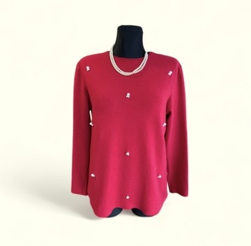 Sweter damski z perełkami czerwony rozmiar 40-42