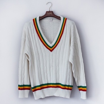 Męski Sweter Vintage w serek Kremowy Ecru__L/XL
