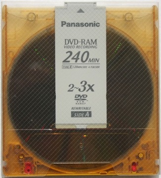 DVD-RAM 9.4 GB, w kasetach, wyjmowalne. 3 sztuki.