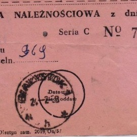 Kartka należnościowa na paczkę zagr. - 1958 rok